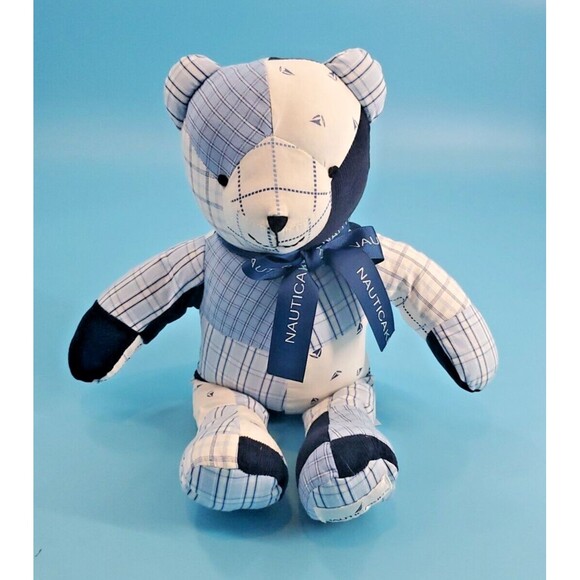 Nautica Kids Corduroy Patchwork Teddy Bear Stuffed Animal Plush Nursery Appx 15" - Picture 2 of 9